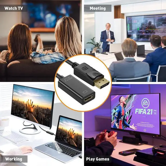 Alt view image 7 of 7 - 4K DisplayPort to HDMI Adapter Uni-Directional Display Port DP to HDMI Adapter Cable Male to Female Compatible with Computer Monitor TV Projector (DP to HDMI)