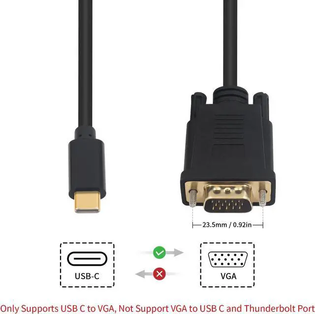 Alt view image 2 of 7 - USB C to VGA Adapter Cable 6FT/1.8M USB Type-C to VGA Male to Male Converter Cable with Gold-Plated Port for Monitor Phones Laptops and HDTV (Not Support Thunderbolt Port)