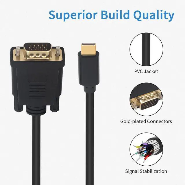 Alt view image 5 of 7 - USB C to VGA Adapter Cable 6FT/1.8M USB Type-C to VGA Male to Male Converter Cable with Gold-Plated Port for Monitor Phones Laptops and HDTV (Not Support Thunderbolt Port)