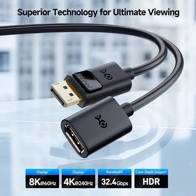 Alt view image 2 of 6 - DisplayPort to DisplayPort Extension Cable - 6ft Supports 8K 60Hz 4K 240Hz DP Extension Cable 1.4 DP Male to Female