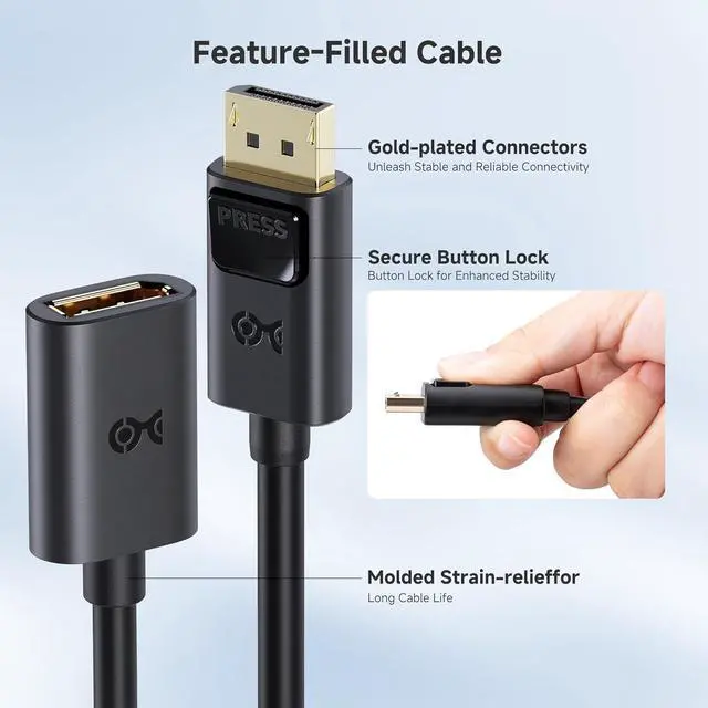 Alt view image 6 of 6 - DisplayPort to DisplayPort Extension Cable - 6ft Supports 8K 60Hz 4K 240Hz DP Extension Cable 1.4 DP Male to Female