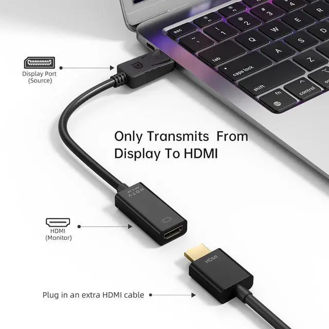 Alt view image 2 of 7 - 4K DisplayPort to HDMI Adapter Uni-Directional Display Port DP to HDMI Adapter Cable Male to Female Compatible with Computer Monitor TV Projector (DP to HDMI)