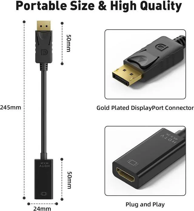 Alt view image 4 of 7 - 4K DisplayPort to HDMI Adapter Uni-Directional Display Port DP to HDMI Adapter Cable Male to Female Compatible with Computer Monitor TV Projector (DP to HDMI)