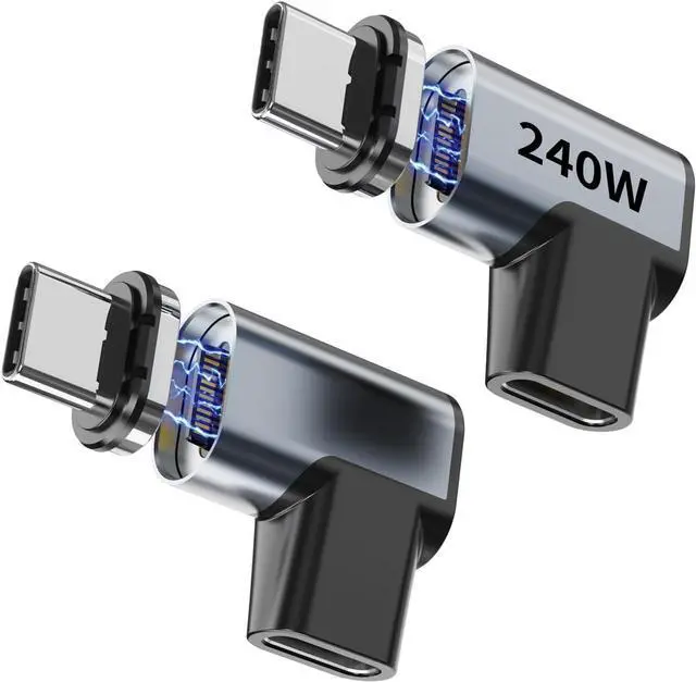 Main image of 240W Right Angle 90 Degree Magnetic USB C Adapter Extender (2 Pack) W/ 2 Connector Tips Straight USB4 40Gbps 8K 60Hz for Thunderbolt 3/4 MacBook Pro/Air Steam Deck PS5