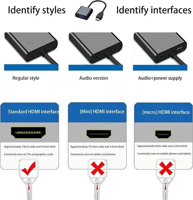 Alt view image 7 of 7 - SZFUDIGO HDMI to VGA Adapter with 3.5mm Audio and Micro USB Power - Gold-Plated HDMI to VGA Adapter (Male to Female) Compatible for Desktop Laptop Monitor Projector HDTV Xbox and More