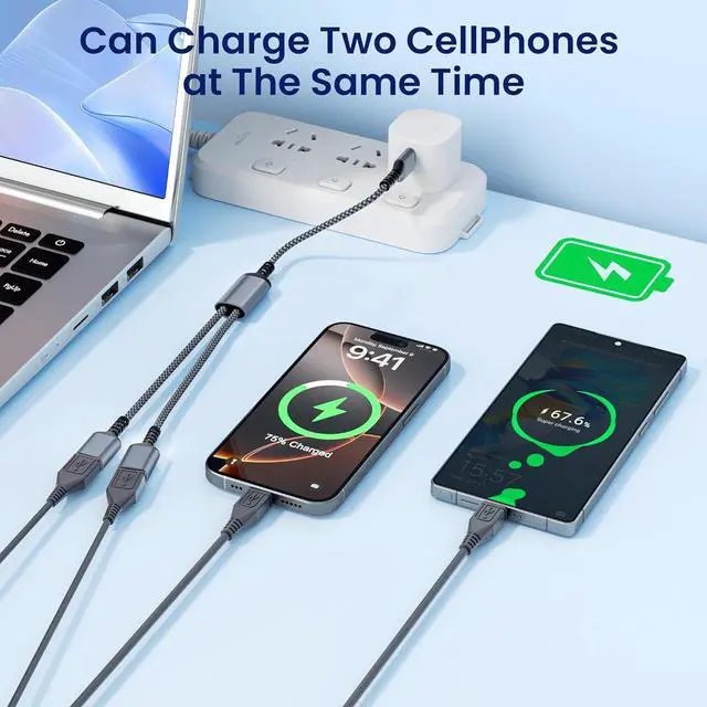 Alt view image 5 of 7 - USB Splitter 1 in 2 Out 1FT USB-A Splitter Cable 1 Male to 2 Female Split Dual/Double USBA Port Hub Split for PC Laptop Keyboard Mouse Printer Flash Drive LED Support Data and Charging