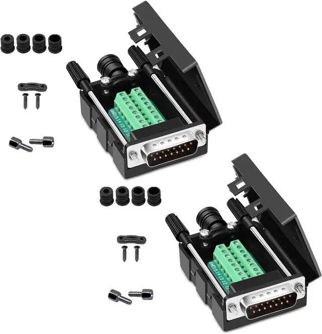 Main image of DB15 Solderless Serial to 15-pin Port Terminal Male Adapter Connector Breakout Board with Case Long Bolts Nuts (2PCS Male)