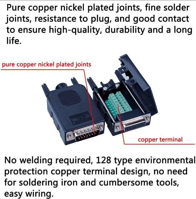 Alt view image 3 of 7 - DB15 Solderless Serial to 15-pin Port Terminal Male Adapter Connector Breakout Board with Case Long Bolts Nuts (2PCS Male)