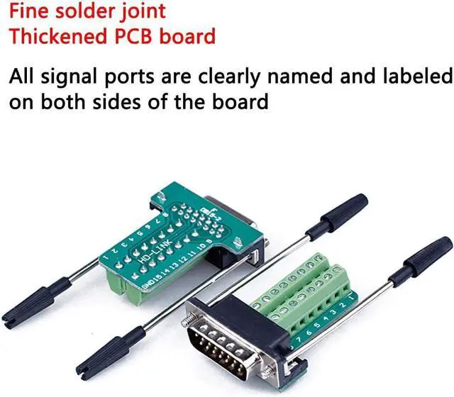 Alt view image 2 of 7 - DB15 Solderless Serial to 15-pin Port Terminal Male Adapter Connector Breakout Board with Case Long Bolts Nuts (2PCS Male)