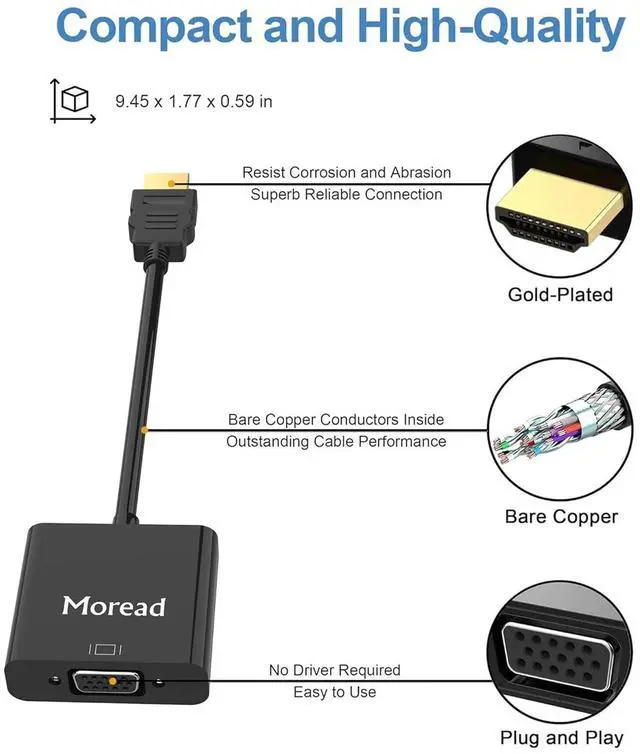 Alt view image 4 of 7 - HDMI to VGA with Audio Gold-Plated Active HDMI to VGA Adapter (Male to Female) with Micro USB Power Cable & 3.5mm Audio Cable for PS4 MacBook Pro Mac mini  TV and More - Black