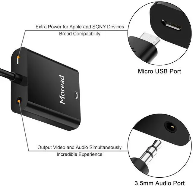 Alt view image 5 of 7 - HDMI to VGA with Audio Gold-Plated Active HDMI to VGA Adapter (Male to Female) with Micro USB Power Cable & 3.5mm Audio Cable for PS4 MacBook Pro Mac mini  TV and More - Black
