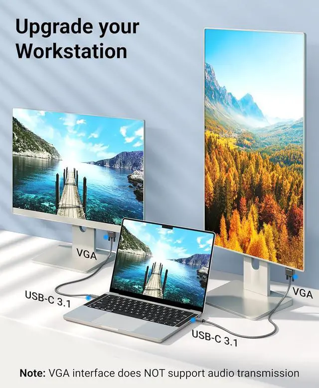 Alt view image 2 of 7 - USB C to VGA Cable - (10FT Type C to VGA 1080p Display Cable Male to Male USB 3.1 Thunderbolt 3/4) - USB-C to VGA Compatible with Laptop Phone Tablet HDTV Monitor Projector