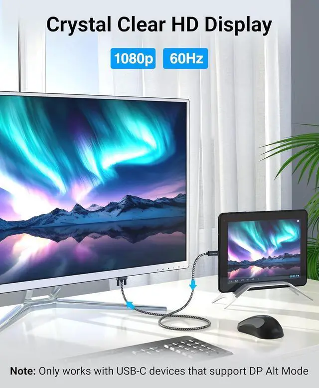 Alt view image 4 of 7 - USB C to VGA Cable - (10FT Type C to VGA 1080p Display Cable Male to Male USB 3.1 Thunderbolt 3/4) - USB-C to VGA Compatible with Laptop Phone Tablet HDTV Monitor Projector