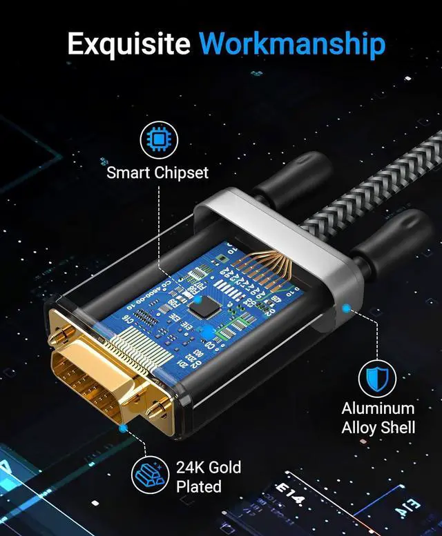 Alt view image 5 of 7 - USB C to VGA Cable - (10FT Type C to VGA 1080p Display Cable Male to Male USB 3.1 Thunderbolt 3/4) - USB-C to VGA Compatible with Laptop Phone Tablet HDTV Monitor Projector