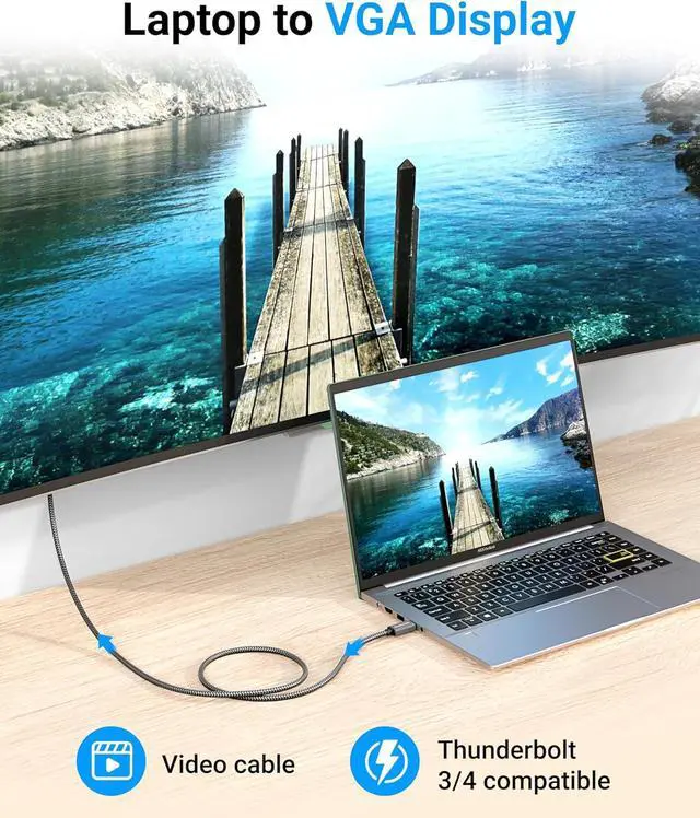 Alt view image 7 of 7 - USB C to VGA Cable - (10FT Type C to VGA 1080p Display Cable Male to Male USB 3.1 Thunderbolt 3/4) - USB-C to VGA Compatible with Laptop Phone Tablet HDTV Monitor Projector
