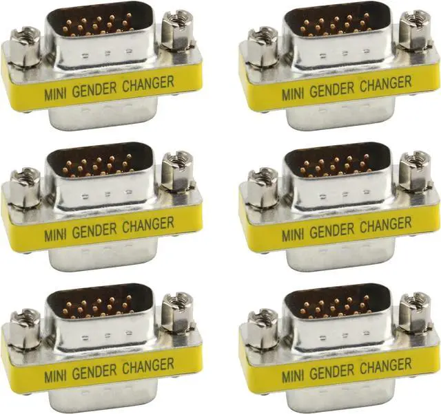 Main image of 6-Pack DB15 VGA SVGA KVM Male to Male Mini Gender Changer Coupler Adapter Connector for PC