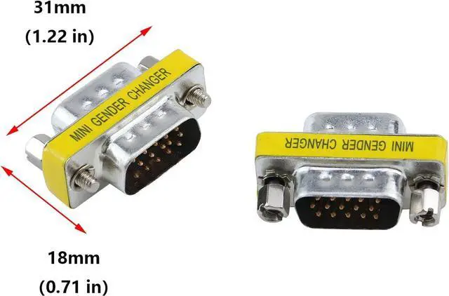 Alt view image 2 of 6 - 6-Pack DB15 VGA SVGA KVM Male to Male Mini Gender Changer Coupler Adapter Connector for PC
