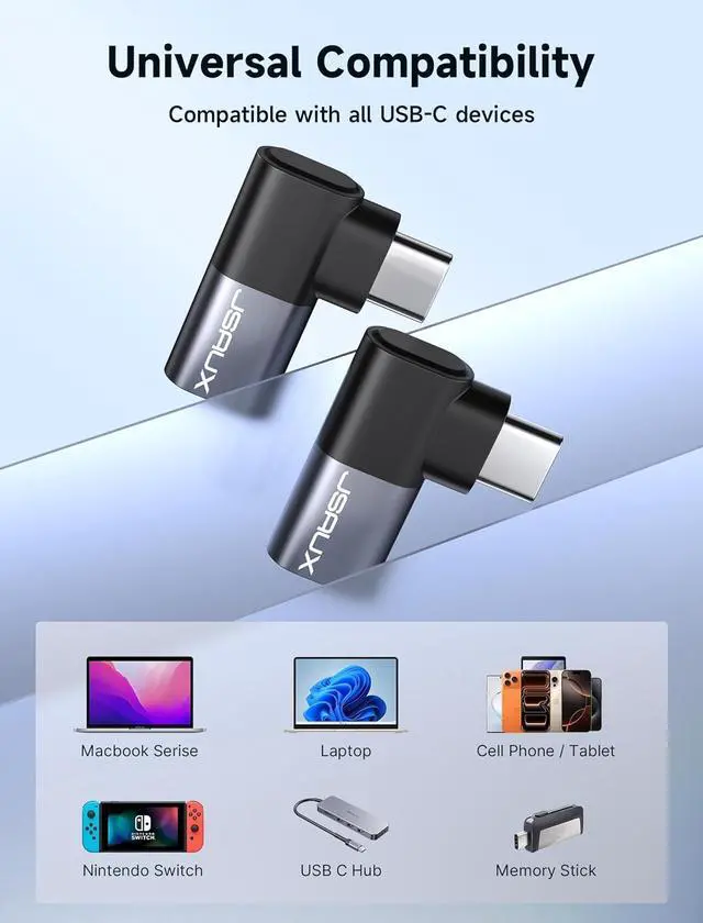 Alt view image 7 of 7 - 90 Degree USB C Male to Female Adapter 2-Pack 40Gbps Data Transfer PD 100W Type C 3.1 Extender for Switch 2 Switch OLED ROG Ally Steam Deck VR MacBook iPad iPhone Air/17/16/15 and More