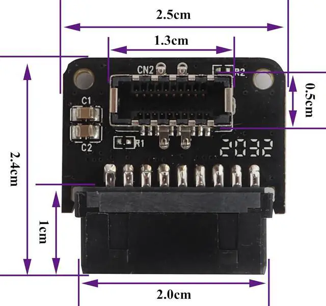 Alt view image 2 of 7 - 2Pack 90 Degree USB 20Pin to USB3.1 Type-E Front Panel Connector Down-Right Angle Type-E USB 3.1 Female to 19/20Pin USB3.0 Female Header Extension Adapter for Computer Motherboard(19Pin/Down)