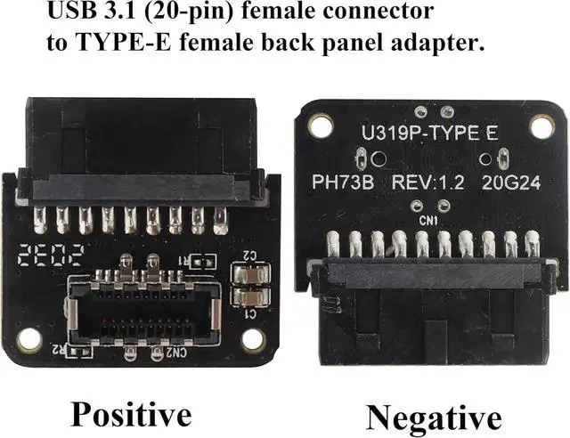 Alt view image 4 of 7 - 2Pack 90 Degree USB 20Pin to USB3.1 Type-E Front Panel Connector Down-Right Angle Type-E USB 3.1 Female to 19/20Pin USB3.0 Female Header Extension Adapter for Computer Motherboard(19Pin/Down)