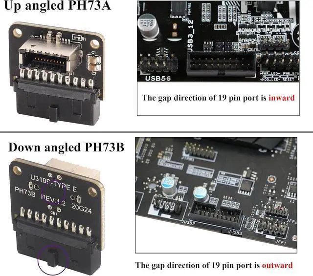 Alt view image 7 of 7 - 2Pack 90 Degree USB 20Pin to USB3.1 Type-E Front Panel Connector Down-Right Angle Type-E USB 3.1 Female to 19/20Pin USB3.0 Female Header Extension Adapter for Computer Motherboard(19Pin/Down)