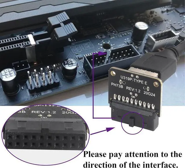 Alt view image 6 of 7 - 2Pack 90 Degree USB 20Pin to USB3.1 Type-E Front Panel Connector Down-Right Angle Type-E USB 3.1 Female to 19/20Pin USB3.0 Female Header Extension Adapter for Computer Motherboard(19Pin/Down)