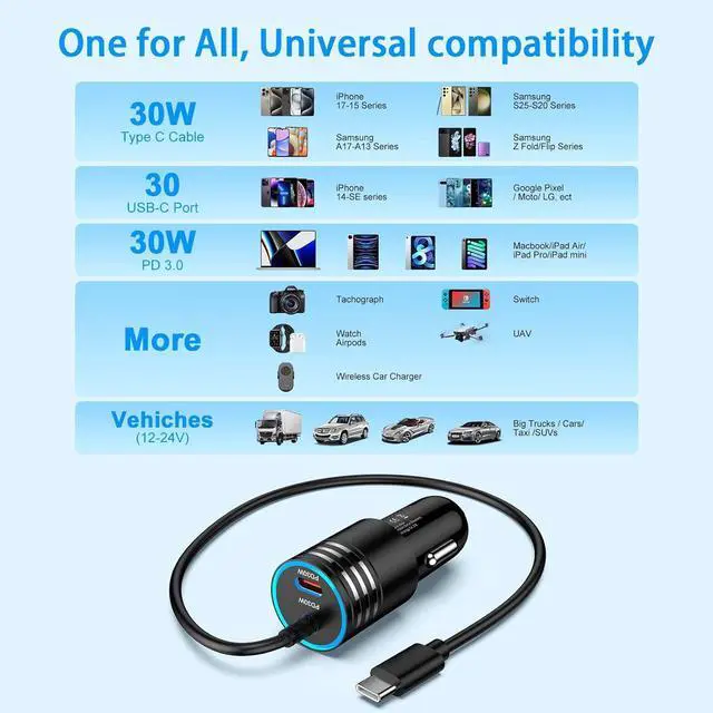 Alt view image 6 of 7 - for iPhone 17 Car Charger USB C Fast Charging 60W Super Fast iPhone 17 Car Phone Charger Adapter with 3FT Type C Cable for iPhone 17 Pro Max Air 17 Pro 16 Pro Max 16 Plus 16Pro 16e 15Pro Max