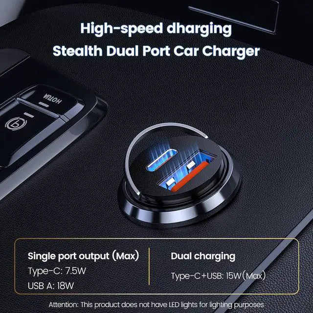 Alt view image 2 of 6 - Car Charger Invisible Cigarette Lighter USB Adapter [All Metal & Mini] 18W&15.5W 2 Port Car Adapter QC3.0 Dual Port Cigarette Lighter for iPhone 16 15  S25 Ultra Piexl 7 and More