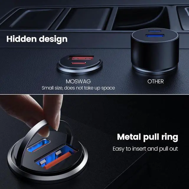 Alt view image 5 of 6 - Car Charger Invisible Cigarette Lighter USB Adapter [All Metal & Mini] 18W&15.5W 2 Port Car Adapter QC3.0 Dual Port Cigarette Lighter for iPhone 16 15  S25 Ultra Piexl 7 and More