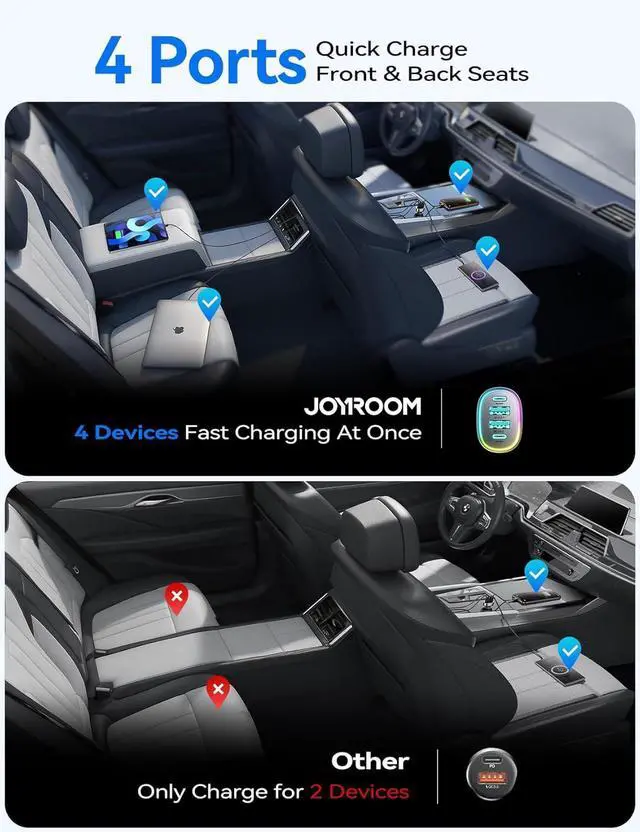 Alt view image 5 of 7 - 120W for iPhone 17 Pro Car Charger USB C 4-Port Car Charger Fast Charging PD&QC3.0 Type C Car Phone Charger Cigarette Lighter Adapter Car Accessories for iPhone 16 16e 15 17 Air Pro Max