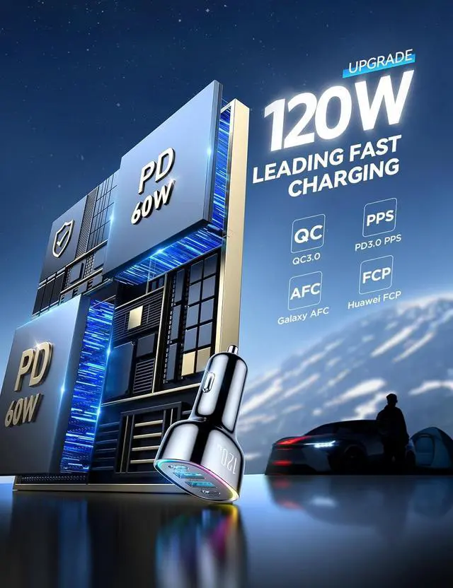 Alt view image 6 of 7 - 120W for iPhone 17 Pro Car Charger USB C 4-Port Car Charger Fast Charging PD&QC3.0 Type C Car Phone Charger Cigarette Lighter Adapter Car Accessories for iPhone 16 16e 15 17 Air Pro Max