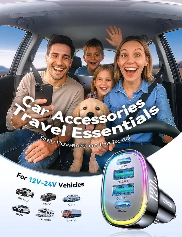 Alt view image 7 of 7 - 120W for iPhone 17 Pro Car Charger USB C 4-Port Car Charger Fast Charging PD&QC3.0 Type C Car Phone Charger Cigarette Lighter Adapter Car Accessories for iPhone 16 16e 15 17 Air Pro Max