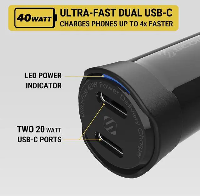 Alt view image 2 of 5 - CPDCC40M PowerVolt 40W Certified Dual Port USB-C Car Charger Flush Cigarette Lighter Adapter Fast Charging Car Plug for 12V Power Outlet Compatible with iPhone Galaxy and All USB-C Devices