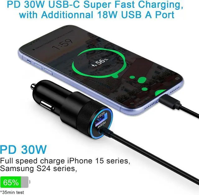 Alt view image 2 of 7 - Fast Car Charger Adapter for Motorola Razr Ultra 2025 Edge Edge+ Edge Plus 2025 2024 2023 2022 Moto G Stylus Power Play 2025 2024 5G USB C Vehicle Phone Auto Automobile Plug with 3ft Cable