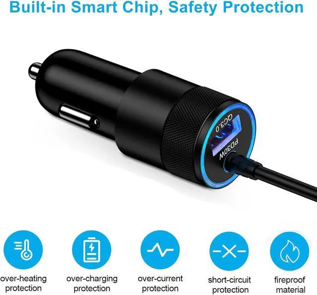 Alt view image 3 of 7 - Fast Car Charger Adapter for Motorola Razr Ultra 2025 Edge Edge+ Edge Plus 2025 2024 2023 2022 Moto G Stylus Power Play 2025 2024 5G USB C Vehicle Phone Auto Automobile Plug with 3ft Cable