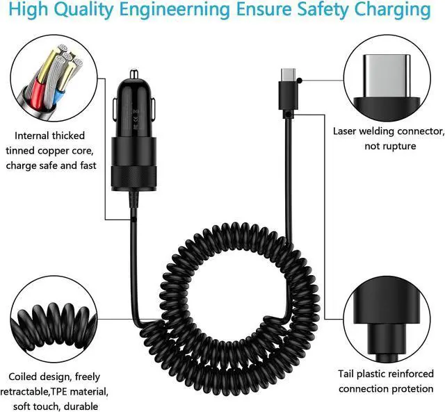 Alt view image 7 of 7 - for iPhone 16e 17 Pro Max Air Fast Car Charger Adapter for iPhone 16e 16 16 Pro Max 16 Pro 16 Plus 15 Series USB C Vehicle Phone Auto Automobile Plug with 2.8FT Coiled Cable Cord Fast Charging