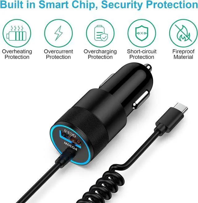 Alt view image 3 of 7 - for iPhone 16e 17 Pro Max Air Fast Car Charger Adapter for iPhone 16e 16 16 Pro Max 16 Pro 16 Plus 15 Series USB C Vehicle Phone Auto Automobile Plug with 2.8FT Coiled Cable Cord Fast Charging