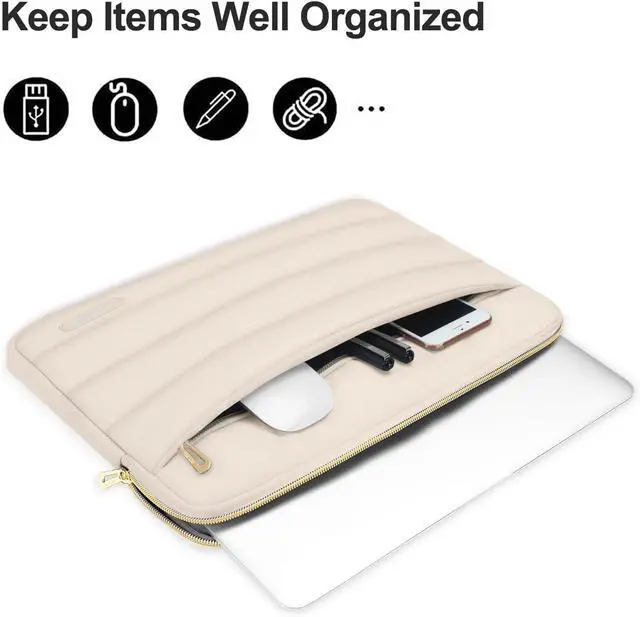 Alt view image 2 of 6 - 13.3 inch Laptop Case 13-13.3 inch Puffy Laptop Sleeve Compatible with MacBook Air 13 13.6 M4 M3 M2 M1/Pro 13/Pro 14 HP    Polyester Horizontal Bag with Small Case Sand