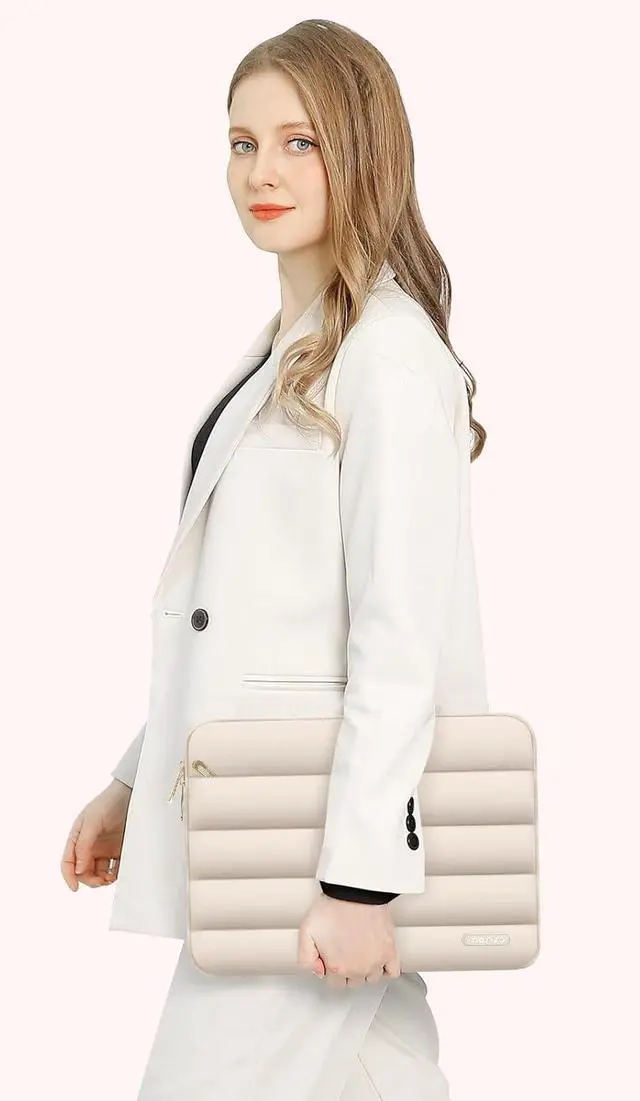 Alt view image 6 of 6 - 13.3 inch Laptop Case 13-13.3 inch Puffy Laptop Sleeve Compatible with MacBook Air 13 13.6 M4 M3 M2 M1/Pro 13/Pro 14 HP    Polyester Horizontal Bag with Small Case Sand