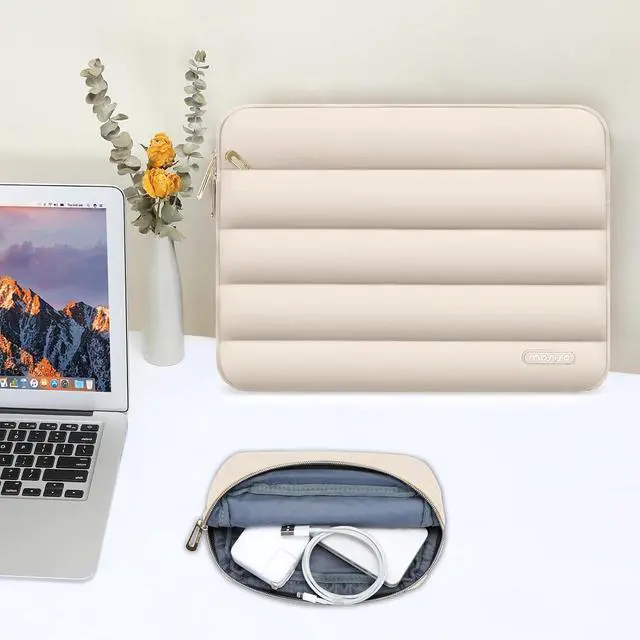 Alt view image 5 of 6 - 13.3 inch Laptop Case 13-13.3 inch Puffy Laptop Sleeve Compatible with MacBook Air 13 13.6 M4 M3 M2 M1/Pro 13/Pro 14 HP    Polyester Horizontal Bag with Small Case Sand