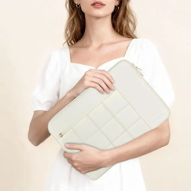 Alt view image 6 of 6 - 13-14 inch Laptop Case 13.3 inch Puffy Laptop Sleeve Compatible with MacBook Air/Pro 13 inch Compatible with MacBook Pro 14 inch Case Twelve Square Quilted Bag with Vertical&Horizontal Pockets Sand