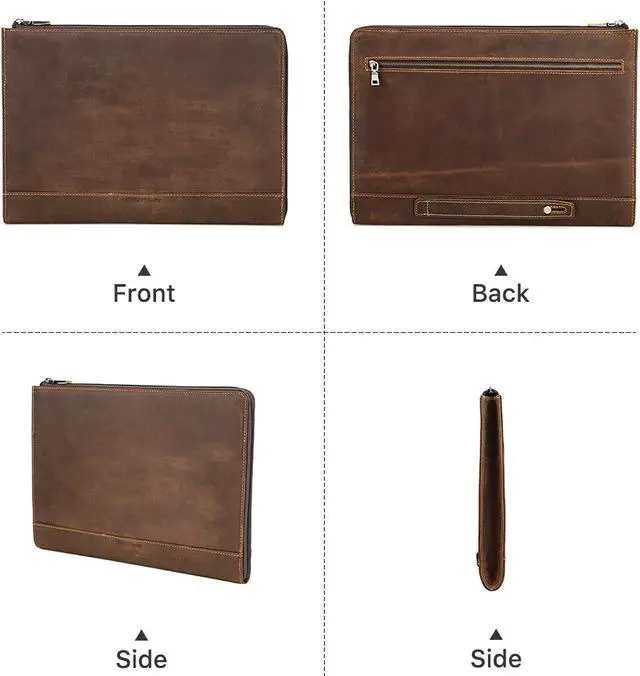 Alt view image 7 of 7 - Top Grain Leather 14.2 Slim Laptop 90° Zipper Bag Vintage Design Handmade Compatible with MacBook Pro/Air 14/13.3/13.6 2021 2022 M1 Pro/M1 Max A2442 & Other Laptop Coffee 14.2 Inch