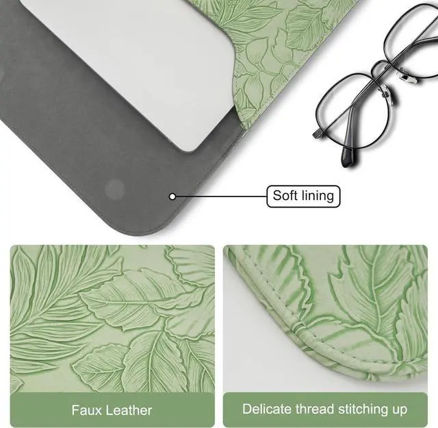 Alt view image 3 of 7 - Laptop Case 13 inch 13 inch Laptop Sleeve Compatible with MacBook Air M4 M3 M2 M1 2025-2018 / Pro M2 M1 2025-2016 Embossed Retro Hibiscus PU Leather Case with Small Bag Sage Green