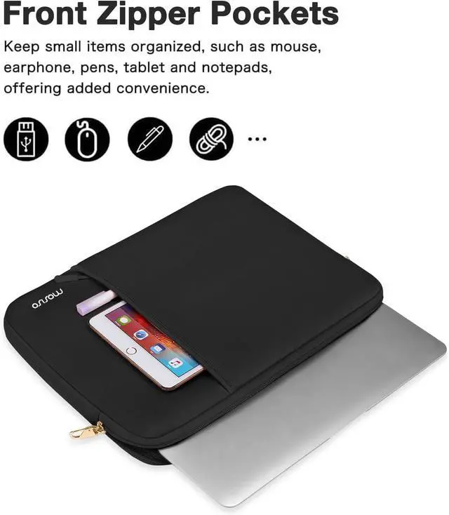 Alt view image 2 of 7 - 13-14 inch 360 Protective Laptop Sleeve Compatible with Macbook Air/Pro HP     13.3 inch Anti-theft Shockproof Carrying Case Neoprene Vertical Bag with Small Case Black
