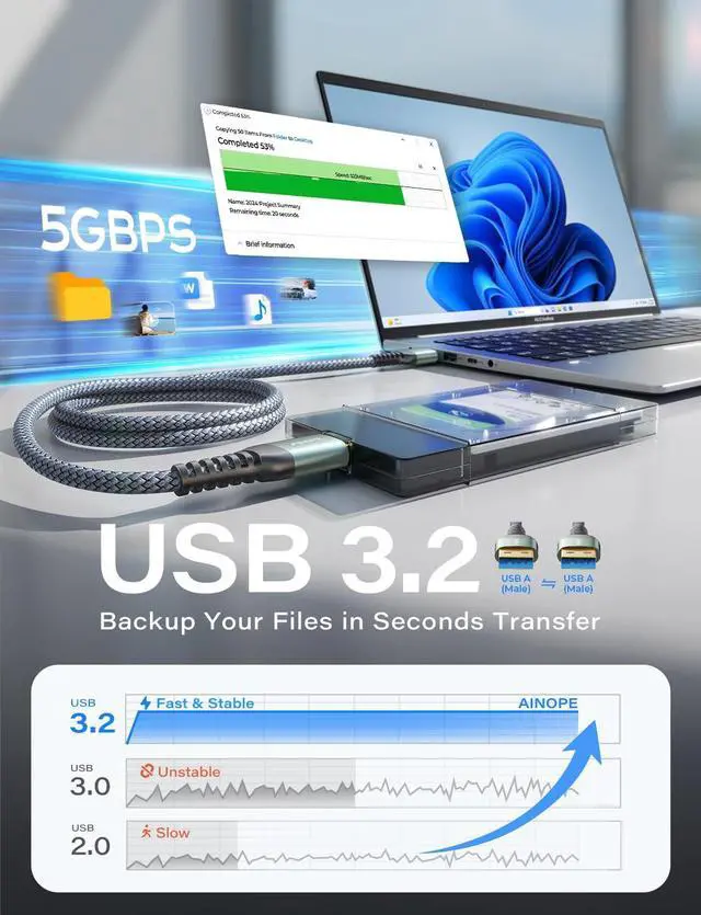 Alt view image 3 of 7 - USB to USB Cable USB 3.0 A to A Male to Male Cable [Never Rupture] Double End Type A Cord Compatible with Hard Drive Enclosures KVM DVD Player TV Laptop Cooler 6.6Ft/Grey 1 Pack