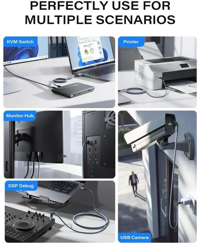 Alt view image 6 of 7 - USB to USB Cable USB 3.0 A to A Male to Male Cable [Never Rupture] Double End Type A Cord Compatible with Hard Drive Enclosures KVM DVD Player TV Laptop Cooler 6.6Ft/Grey 1 Pack