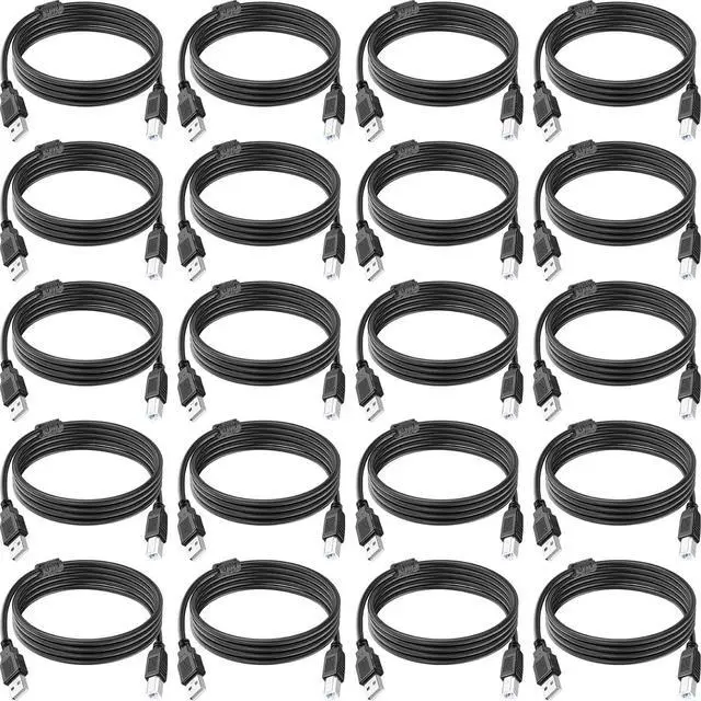 Main image of 20 Pack USB Printer Cable 6FT USB A to B Cable 2.0 USB B Cable High-Speed Printer Cord Compatible with Hp Canon Brother   Epson Lexmark Xerox Piano Dac and More(Black)