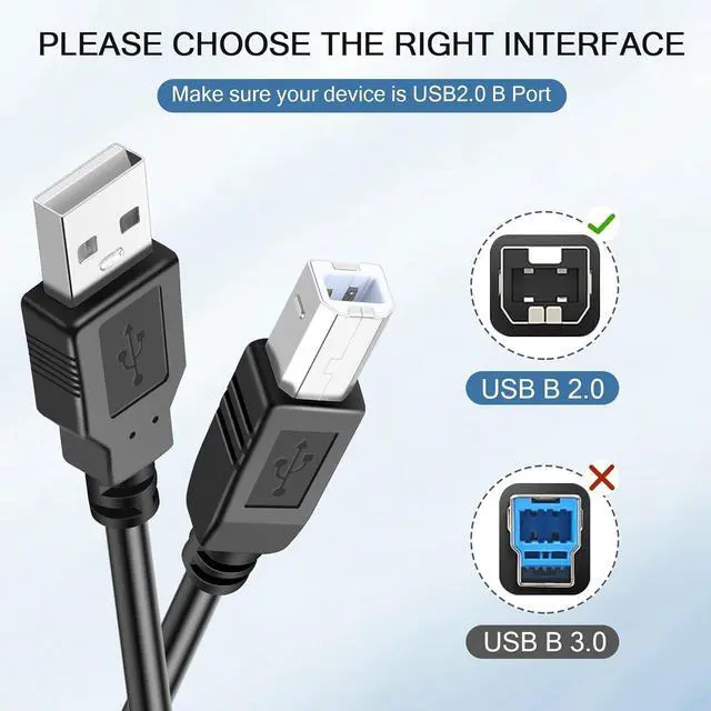 Alt view image 2 of 7 - 20 Pack USB A to B Printer Cable 8FT High-Speed Printer Cord Compatible with Hp Canon Brother   Epson Lexmark Xerox and More (Black)