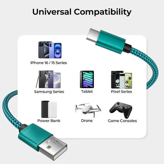 Alt view image 7 of 7 - for iPhone 17 16 Pro Max Car Carplay Cable 3Pack 3.3/6.6/10FT USB A to USB C Car Charger Cord for iPad 10 Air 4 5 Mini 6 7  15 Plus  Galaxy S24 S25 Z Flip Fold A54 A53 A52 A51