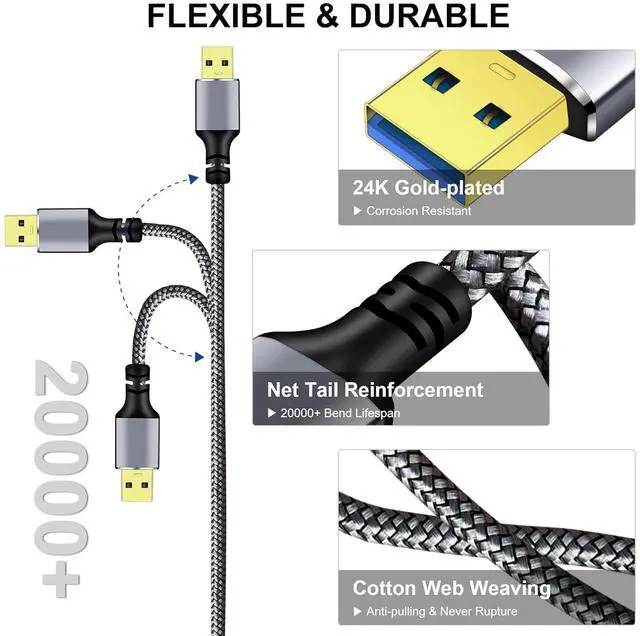 Alt view image 6 of 7 - USB 3.0 A to A Male Cable 1Ft USB Male to Male Cable Double End USB Cord Compatible with Hard Drive Enclosures DVD Player Laptop (Silver 1FT)